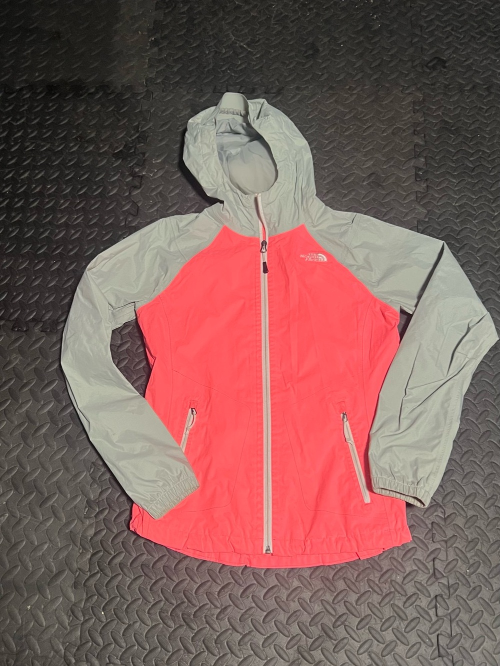 The North Face Coral Pink and Light Gray Hooded Windbreaker